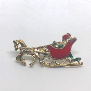 Vintage One Horse Open Sleigh Brooch Christmas Pin
